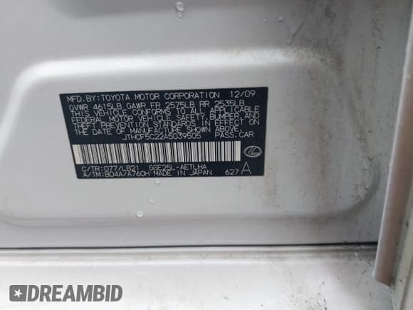 ✅ 2010 Lexus IS 250 • VIN: JTHCF5C22A5039505 • Lot: 42617335. Wystawiony na IAAI z przebiegiem 169 718 mil. Bezpłatny archiwum sprzedaży aukcyjnych z USA i szczegółowy raport historii pojazdu na DreamBid. Zdjęcie 9.