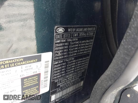 ✅ 2014 Land Rover Range Rover HSE • VIN: SALGS2VF2EA132379 • Lot: 42037578. Listed on IAAI with 80,148 mi. Free auction sales archive from the USA and detailed vehicle history report at DreamBid. Image 9.