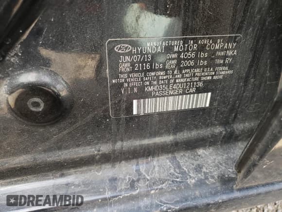 ✅ 2013 Hyundai Elantra • VIN: KMHD35LE4DU121136 • Лот: 82643435. Опубликован ранее на Copart с пробегом 129 015 миль. Бесплатный доступ к архиву аукционных продаж из США и подробный отчёт об истории автомобиля на DreamBid. Изображение 12.