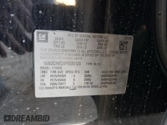 ✅ 2015 Chevrolet Suburban LS • VIN: 1GNSCHEC9FR585125 • Lot: 89390825. Listed on Copart with 104,180 mi. Free auction sales archive from the USA and detailed vehicle history report at DreamBid. Image 13.