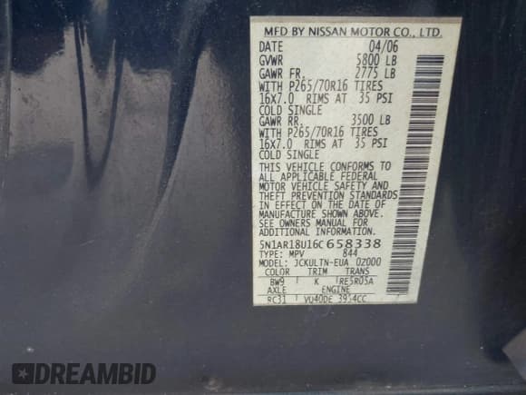 ✅ 2006 Nissan Pathfinder SE • VIN: 5N1AR18U16C658338 • Lot: 42180374. Listed on IAAI with 169,887 mi. Free auction sales archive from the USA and detailed vehicle history report at DreamBid. Image 9.