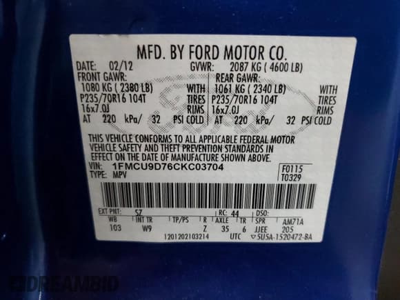 ✅ 2012 Ford Escape XLT • VIN: 1FMCU9D76CKC03704 • Лот: 47727875. Опубликован ранее на Copart с пробегом 104 829 миль. Бесплатный доступ к архиву аукционных продаж из США и подробный отчёт об истории автомобиля на DreamBid. Изображение 13.