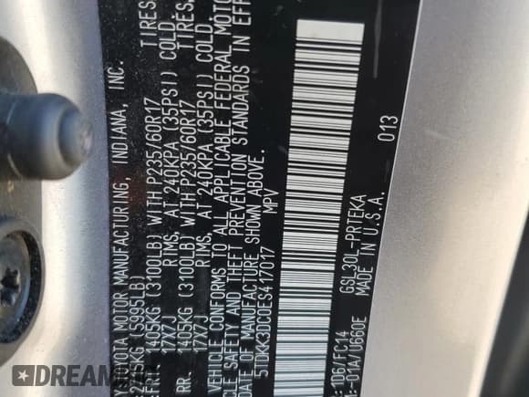 ✅ 2014 Toyota Sienna LE • VIN: 5TDKK3DC0ES417017 • Lot: 81239745. Listed on Copart with 155,123 mi. Free auction sales archive from the USA and detailed vehicle history report at DreamBid. Image 13.