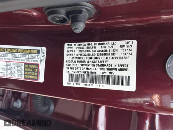 ✅ 2019 Honda CR-V EX-L • VIN: 7FARW2H81KE015076 • Lot: 43279885. Listed on IAAI with 136,663 mi. Free auction sales archive from the USA and detailed vehicle history report at DreamBid. Image 9.