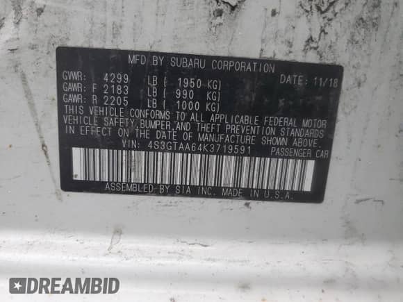 2019 Subaru Impreza with VIN 4S3GTAA64K3719591, listed as a Copart auction lot 90866265 with 130,224 mi miles and Clean title. Bid and sale history available at DreamBid. Image 12.