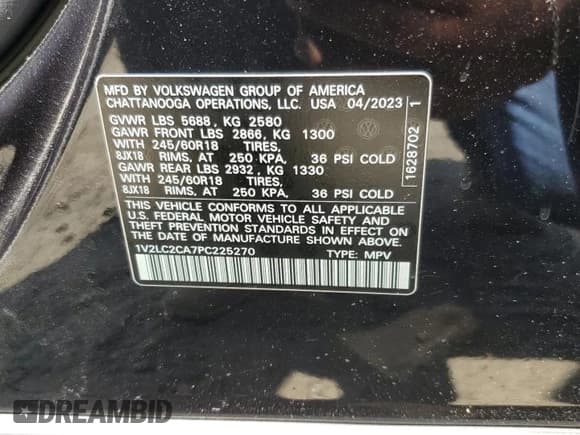 ✅ 2023 Volkswagen Atlas SE • VIN: 1V2LC2CA7PC225270 • Lot: 67971784. Listed on Copart with 21,963 mi. Free auction sales archive from the USA and detailed vehicle history report at DreamBid. Image 14.
