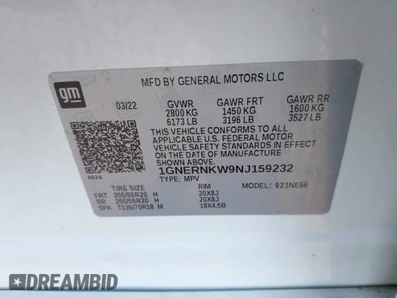 2022 Chevrolet Traverse High Country z VIN 1GNERNKW9NJ159232, wystawiony jako IAAI lot #42368555 z przebiegiem 40 188 mil mil oraz . Historia ofert i sprzedaży dostępna na DreamBid. Obrazek 9.