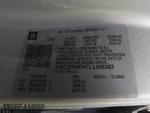 ✅ 2020 Chevrolet Colorado 2WD Work Truck • VIN: 1GCGSBEN7L1208383 • Лот: 43463033. Опубликован ранее на IAAI с пробегом 59 541 миль. Бесплатный доступ к архиву аукционных продаж из США и подробный отчёт об истории автомобиля на DreamBid. Изображение 9.