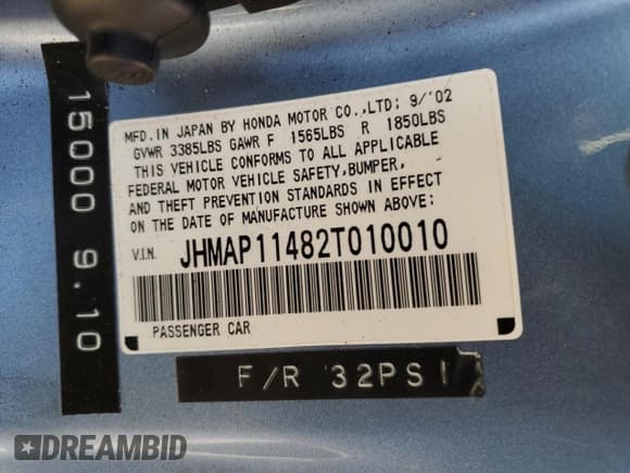 ✅ 2002 Honda S2000 • VIN: JHMAP11482T010010 • Lot: 42826325. Wystawiony na Copart z przebiegiem 33 207 mil. Bezpłatny archiwum sprzedaży aukcyjnych z USA i szczegółowy raport historii pojazdu na DreamBid. Zdjęcie 12.