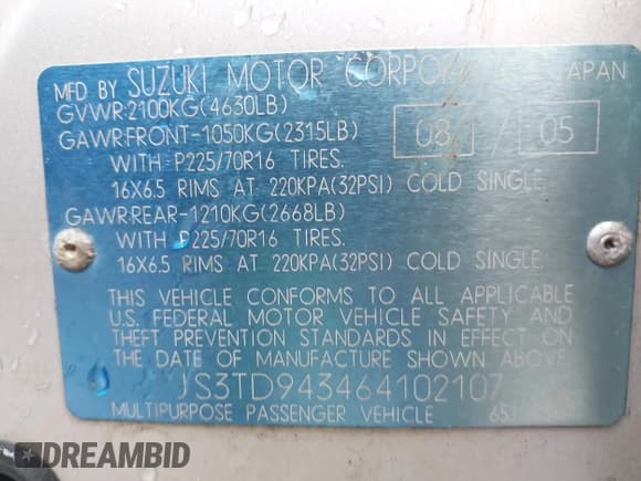 ✅ 2006 Suzuki Grand Vitara Premium • VIN: JS3TD943464102107 • Lot: 42869010. Wystawiony na IAAI z przebiegiem 150 159 mil. Bezpłatny archiwum sprzedaży aukcyjnych z USA i szczegółowy raport historii pojazdu na DreamBid. Zdjęcie 9.
