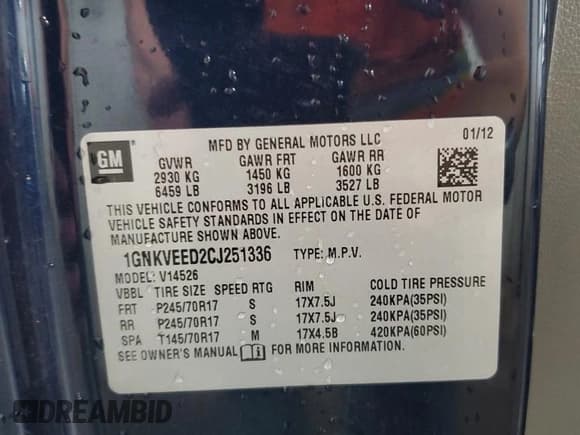 ✅ 2012 Chevrolet Traverse LS • VIN: 1GNKVEED2CJ251336 • Lot: 69206844. Wystawiony na Copart z przebiegiem 121 524 mil. Bezpłatny archiwum sprzedaży aukcyjnych z USA i szczegółowy raport historii pojazdu na DreamBid. Zdjęcie 14.