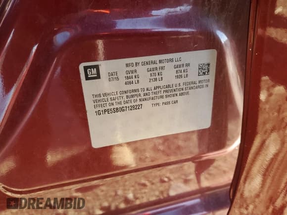 ✅ 2016 Chevrolet Cruze LT • VIN: 1G1PE5SB0G7128227 • Lot: 86623755. Listed on Copart with 81,346 mi. Free auction sales archive from the USA and detailed vehicle history report at DreamBid. Image 12.