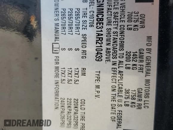 ✅ 2010 Chevrolet Tahoe LT • VIN: 1GNMCBE31AR210439 • Lot: 71150295. Listed on Copart with 225,218 mi. Free auction sales archive from the USA and detailed vehicle history report at DreamBid. Image 14.