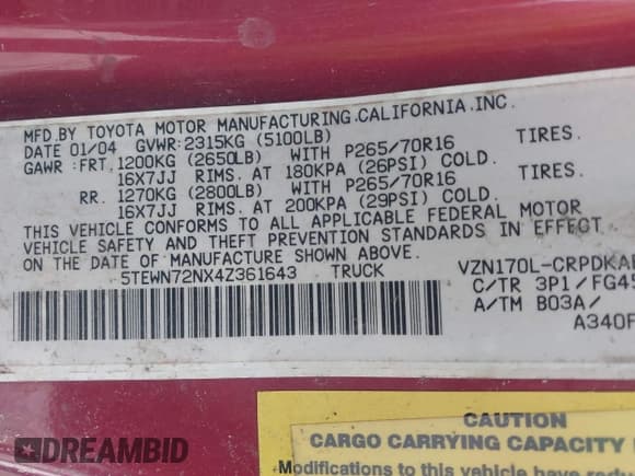✅ 2004 Toyota Tacoma • VIN: 5TEWN72NX4Z361643 • Lot: 42279926. Wystawiony na IAAI z przebiegiem 189 250 mil. Bezpłatny archiwum sprzedaży aukcyjnych z USA i szczegółowy raport historii pojazdu na DreamBid. Zdjęcie 9.