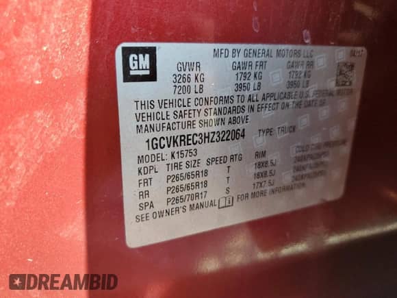 2017 Chevrolet Silverado 1500 LT с VIN 1GCVKREC3HZ322064, выставлен на аукционе Copart как лот 91232985 с пробегом 149 432 миль миль и Чистый • Clean title. История ставок и продаж доступна на DreamBid. Изображение 12.