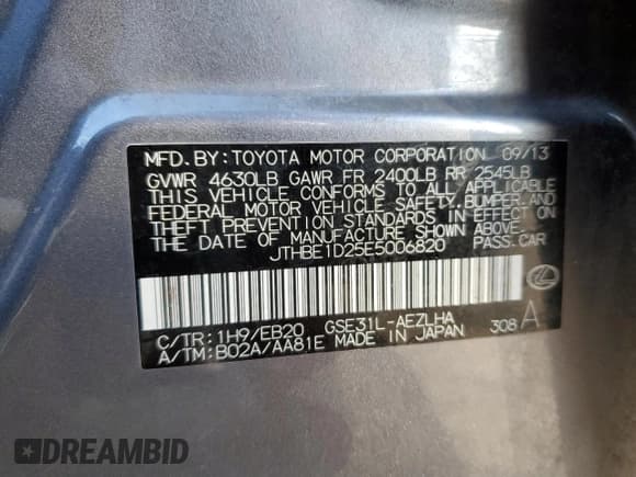 ✅ 2014 Lexus IS 350 • VIN: JTHBE1D25E5006820 • Lot: 49292525. Listed on Copart with 110,277 mi. Free auction sales archive from the USA and detailed vehicle history report at DreamBid. Image 12.