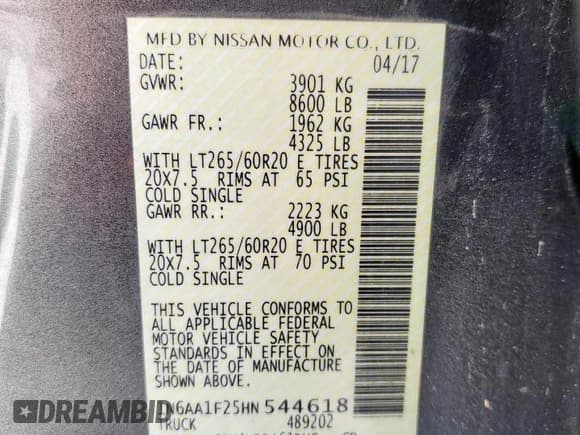 ✅ 2017 Nissan Titan SV • VIN: 1N6AA1F25HN544618 • Lot: 56727215. Listed on Copart with 100,512 mi. Free auction sales archive from the USA and detailed vehicle history report at DreamBid. Image 12.