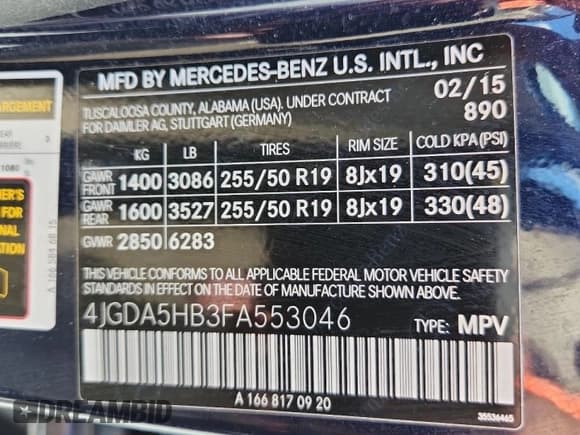 ✅ 2015 Mercedes-Benz M 350 • VIN: 4JGDA5HB3FA553046 • Lot: 57749985. Listed on Copart with 120,138 mi. Free auction sales archive from the USA and detailed vehicle history report at DreamBid. Image 14.