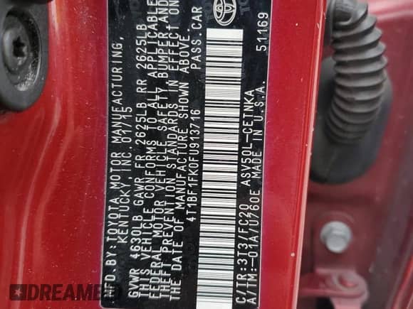 2015 Toyota Camry LE with VIN 4T1BF1FK0FU913716, listed as a Copart auction lot 81723155 with 128,231 mi miles and Salvage title. Bid and sale history available at DreamBid. Image 12.