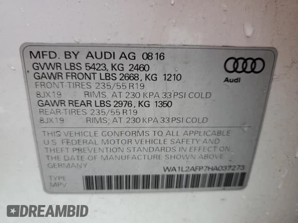 ✅ 2017 Audi Q5 Premium Plus • VIN: WA1L2AFP7HA037273 • Lot: 48401564. Wystawiony na Copart z przebiegiem 170 600 mil. Bezpłatny archiwum sprzedaży aukcyjnych z USA i szczegółowy raport historii pojazdu na DreamBid. Zdjęcie 12.