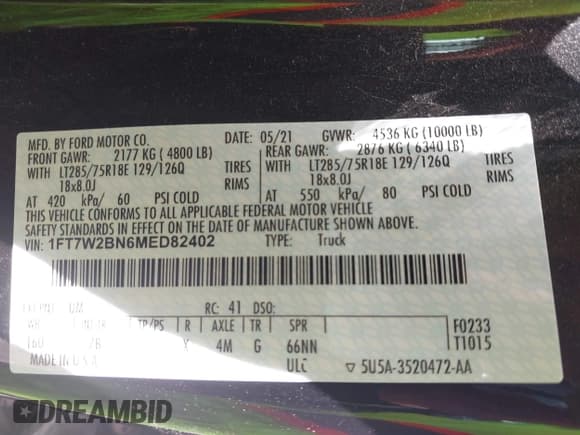 ✅ 2021 Ford F-250 XL • VIN: 1FT7W2BN6MED82402 • Lot: 42268592. Listed on IAAI with 32,570 mi. Free auction sales archive from the USA and detailed vehicle history report at DreamBid. Image 9.