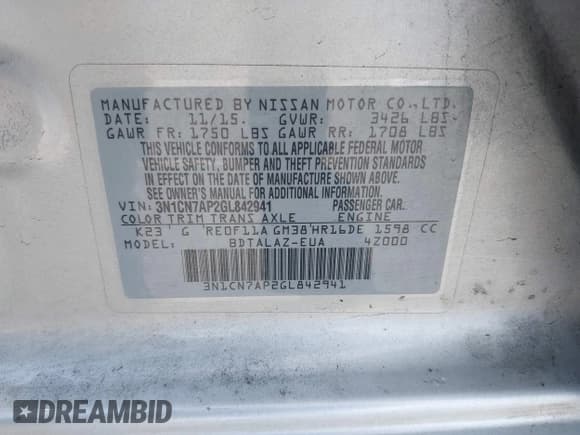 ✅ 2016 Nissan Versa S • VIN: 3N1CN7AP2GL842941 • Lot: 43067136. Listed on IAAI with 153,350 mi. Free auction sales archive from the USA and detailed vehicle history report at DreamBid. Image 9.