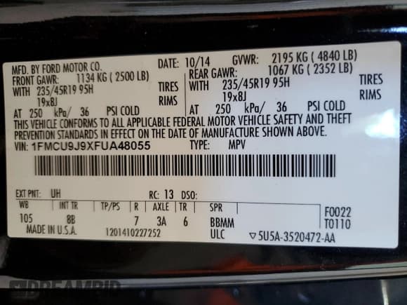 ✅ 2015 Ford Escape Titanium • VIN: 1FMCU9J9XFUA48055 • Lot: 82610995. Listed on Copart with 156,718 mi. Free auction sales archive from the USA and detailed vehicle history report at DreamBid. Image 13.