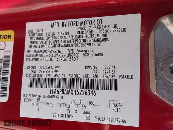 ✅ 2017 Ford Mustang V6 • VIN: 1FA6P8AMXH5226346 • Лот: 42400457. Опубликован ранее на IAAI с пробегом 147 953 миль. Бесплатный доступ к архиву аукционных продаж из США и подробный отчёт об истории автомобиля на DreamBid. Изображение 9.