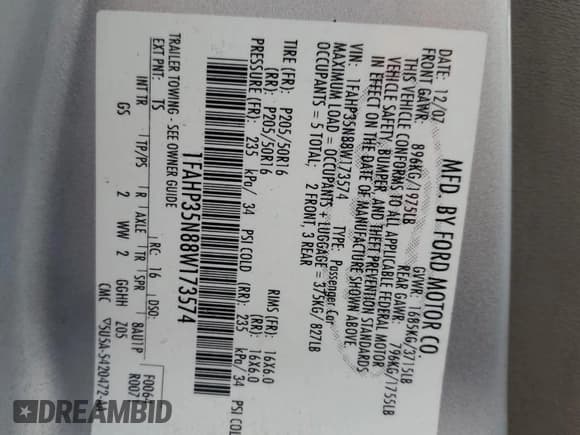 ✅ 2008 Ford Focus SE • VIN: 1FAHP35N88W173574 • Lot: 90897695. Wystawiony na Copart z przebiegiem 234 626 mil. Bezpłatny archiwum sprzedaży aukcyjnych z USA i szczegółowy raport historii pojazdu na DreamBid. Zdjęcie 12.