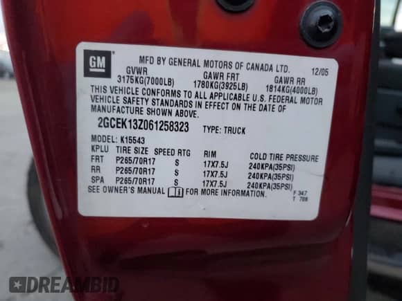 2006 Chevrolet Silverado 1500 LT1 z VIN 2GCEK13Z061258323, wystawiony jako Copart lot #82638325 z przebiegiem 199 933 mil mil oraz Szkoda całkowita • Salvage title. Historia ofert i sprzedaży dostępna na DreamBid. Obrazek 12.