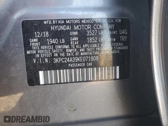 ✅ 2019 Hyundai Accent SE • VIN: 3KPC24A39KE071909 • Лот: 76457754. Опубликован ранее на Copart с пробегом 80 490 миль. Бесплатный доступ к архиву аукционных продаж из США и подробный отчёт об истории автомобиля на DreamBid. Изображение 13.