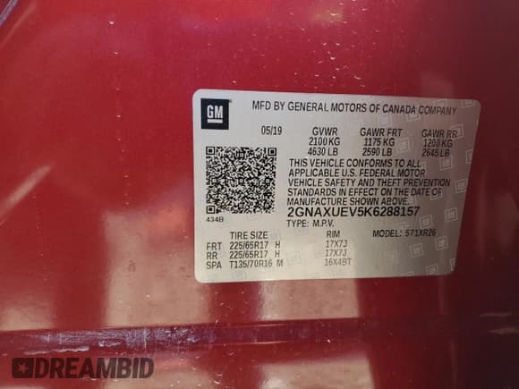 ✅ 2019 Chevrolet Equinox LT • VIN: 2GNAXUEV5K6288157 • Лот: 87080425. Опубликован ранее на Copart с пробегом 72 249 миль. Бесплатный доступ к архиву аукционных продаж из США и подробный отчёт об истории автомобиля на DreamBid. Изображение 13.