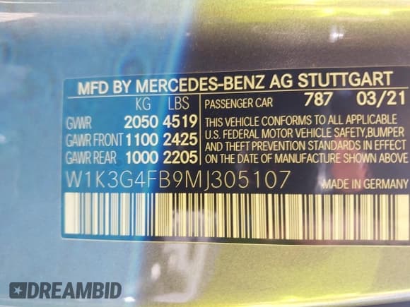 ✅ 2021 Mercedes-Benz A 220 • VIN: W1K3G4FB9MJ305107 • Lot: 42017175. Listed on IAAI with 40,256 mi. Free auction sales archive from the USA and detailed vehicle history report at DreamBid. Image 9.