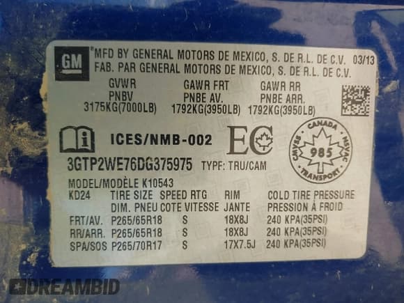 ✅ 2013 GMC Sierra 1500 SLT • VIN: 3GTP2WE76DG375975 • Lot: 42374696. Listed on IAAI with 201,057 mi. Free auction sales archive from the USA and detailed vehicle history report at DreamBid. Image 9.