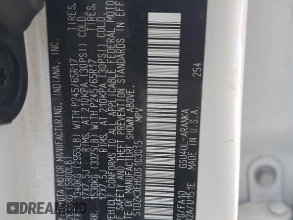 ✅ 2013 Toyota Highlander SE • VIN: 5TDZK3EH5DS103015 • Лот: 81876345. Опубликован ранее на Copart с пробегом 173 139 миль. Бесплатный доступ к архиву аукционных продаж из США и подробный отчёт об истории автомобиля на DreamBid. Изображение 14.