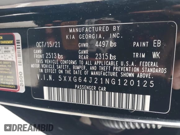 ✅ 2022 Kia K5 GT-Line • VIN: 5XXG64J21NG120125 • Lot: 43478398. Wystawiony na IAAI z przebiegiem 33 288 mil. Bezpłatny archiwum sprzedaży aukcyjnych z USA i szczegółowy raport historii pojazdu na DreamBid. Zdjęcie 9.