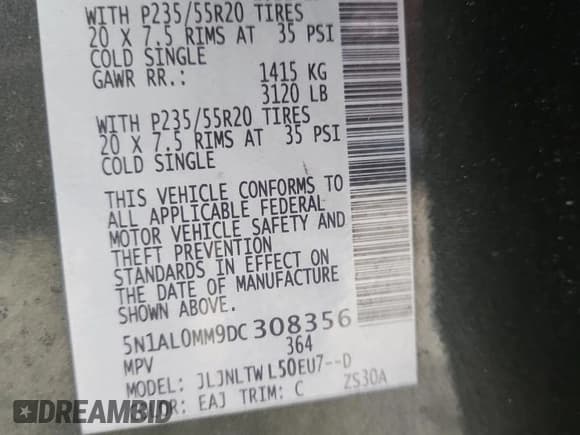 ✅ 2013 Infiniti JX35 • VIN: 5N1AL0MM9DC308356 • Лот: 89709375. Опубликован ранее на Copart с пробегом 105 595 миль. Бесплатный доступ к архиву аукционных продаж из США и подробный отчёт об истории автомобиля на DreamBid. Изображение 13.