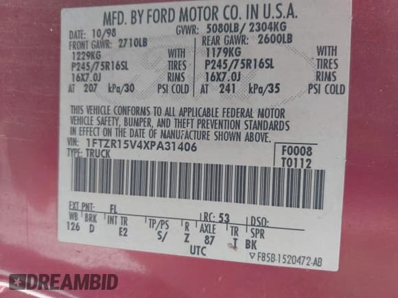 ✅ 1999 Ford Ranger XL • VIN: 1FTZR15V4XPA31406 • Lot: 42523573. Wystawiony na IAAI z przebiegiem 201 649 mil. Bezpłatny archiwum sprzedaży aukcyjnych z USA i szczegółowy raport historii pojazdu na DreamBid. Zdjęcie 9.