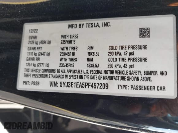✅ 2023 Tesla Model 3 • VIN: 5YJ3E1EA5PF457209 • Lot: 43477016. Wystawiony na IAAI z przebiegiem 52 974 mil. Bezpłatny archiwum sprzedaży aukcyjnych z USA i szczegółowy raport historii pojazdu na DreamBid. Zdjęcie 9.