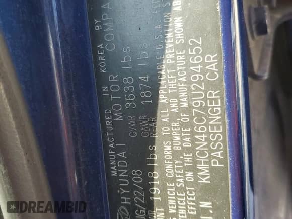 2009 Hyundai Accent Auto GLS с VIN KMHCN46C79U294652, выставлен на аукционе Copart как лот 74760184 с пробегом 172 654 миль миль и Списание • Salvage title. История ставок и продаж доступна на DreamBid. Изображение 12.