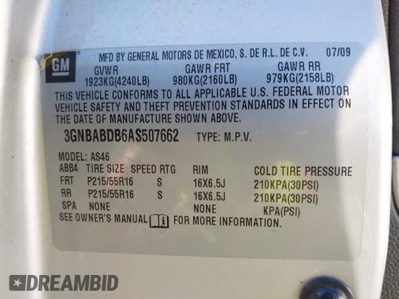 ✅ 2010 Chevrolet HHR 1LT • VIN: 3GNBABDB6AS507662 • Лот: 43636420. Опубликован ранее на IAAI с пробегом 167 017 миль. Бесплатный доступ к архиву аукционных продаж из США и подробный отчёт об истории автомобиля на DreamBid. Изображение 9.