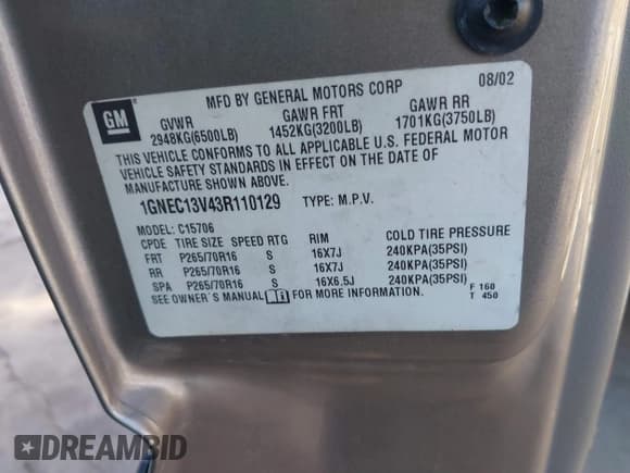 ✅ 2003 Chevrolet Tahoe LS • VIN: 1GNEC13V43R110129 • Лот: 40929118. Опубликован ранее на IAAI с пробегом 202 073 миль. Бесплатный доступ к архиву аукционных продаж из США и подробный отчёт об истории автомобиля на DreamBid. Изображение 9.