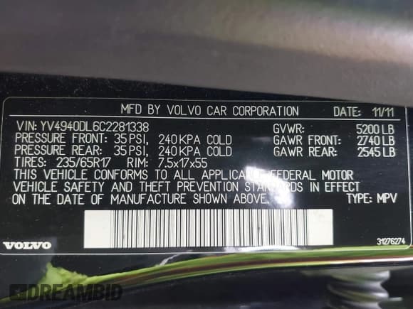 ✅ 2012 Volvo XC60 PZEV • VIN: YV4940DL6C2281338 • Lot: 43627755. Wystawiony na IAAI z przebiegiem 222 036 mil. Bezpłatny archiwum sprzedaży aukcyjnych z USA i szczegółowy raport historii pojazdu na DreamBid. Zdjęcie 9.