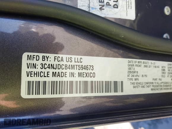 ✅ 2021 Jeep Compass Limited • VIN: 3C4NJDCB4MT594673 • Lot: 43460474. Wystawiony na IAAI z przebiegiem 94 888 mil. Bezpłatny archiwum sprzedaży aukcyjnych z USA i szczegółowy raport historii pojazdu na DreamBid. Zdjęcie 9.