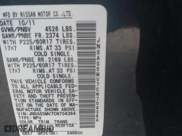 ✅ 2012 Nissan Rogue SL • VIN: JN8AS5MV7CW704364 • Lot: 42992935. Listed on IAAI with 86,906 mi. Free auction sales archive from the USA and detailed vehicle history report at DreamBid. Image 9.