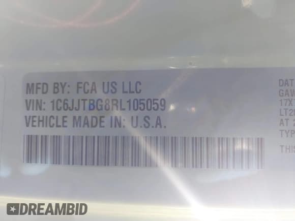 ✅ 2024 Jeep Gladiator Rubicon • VIN: 1C6JJTBG8RL105059 • Лот: 43413366. Опубликован ранее на IAAI с пробегом Не указан. Бесплатный доступ к архиву аукционных продаж из США и подробный отчёт об истории автомобиля на DreamBid. Изображение 9.