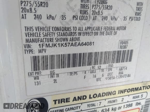 ✅ 2010 Ford Expedition Max Limited • VIN: 1FMJK1K57AEA64081 • Лот: 42739413. Опубликован ранее на IAAI с пробегом 237 923 миль. Бесплатный доступ к архиву аукционных продаж из США и подробный отчёт об истории автомобиля на DreamBid. Изображение 9.