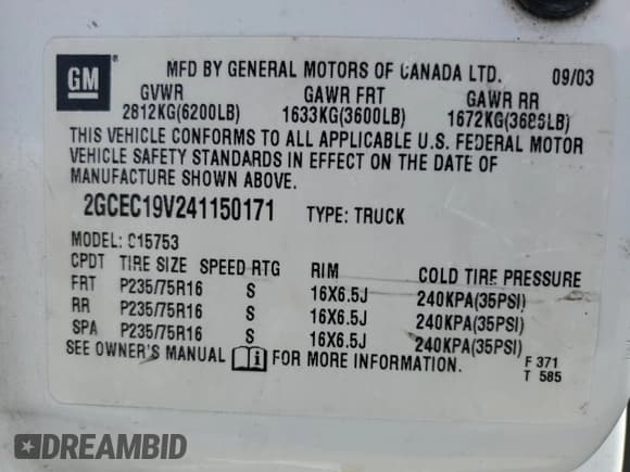 ✅ 2004 Chevrolet Silverado 1500 LS • VIN: 2GCEC19V241150171 • Lot: 72155024. Listed on Copart with 186,553 mi. Free auction sales archive from the USA and detailed vehicle history report at DreamBid. Image 12.