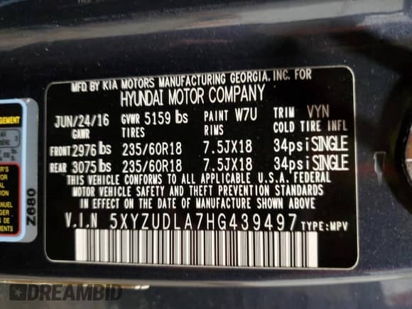 2017 Hyundai Santa Fe 2.0T z VIN 5XYZUDLA7HG439497, wystawiony jako Copart lot #44578505 z przebiegiem 122 067 mil mil oraz Szkoda całkowita • Salvage title. Historia ofert i sprzedaży dostępna na DreamBid. Obrazek 14.