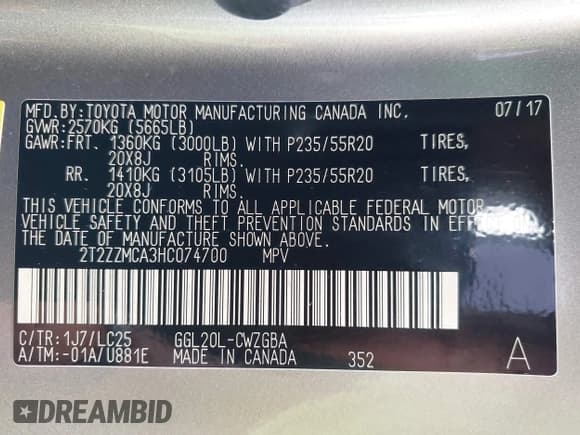 ✅ 2017 Lexus RX 350 • VIN: 2T2ZZMCA3HC074700 • Lot: 43293015. Listed on IAAI with 99,320 mi. Free auction sales archive from the USA and detailed vehicle history report at DreamBid. Image 9.